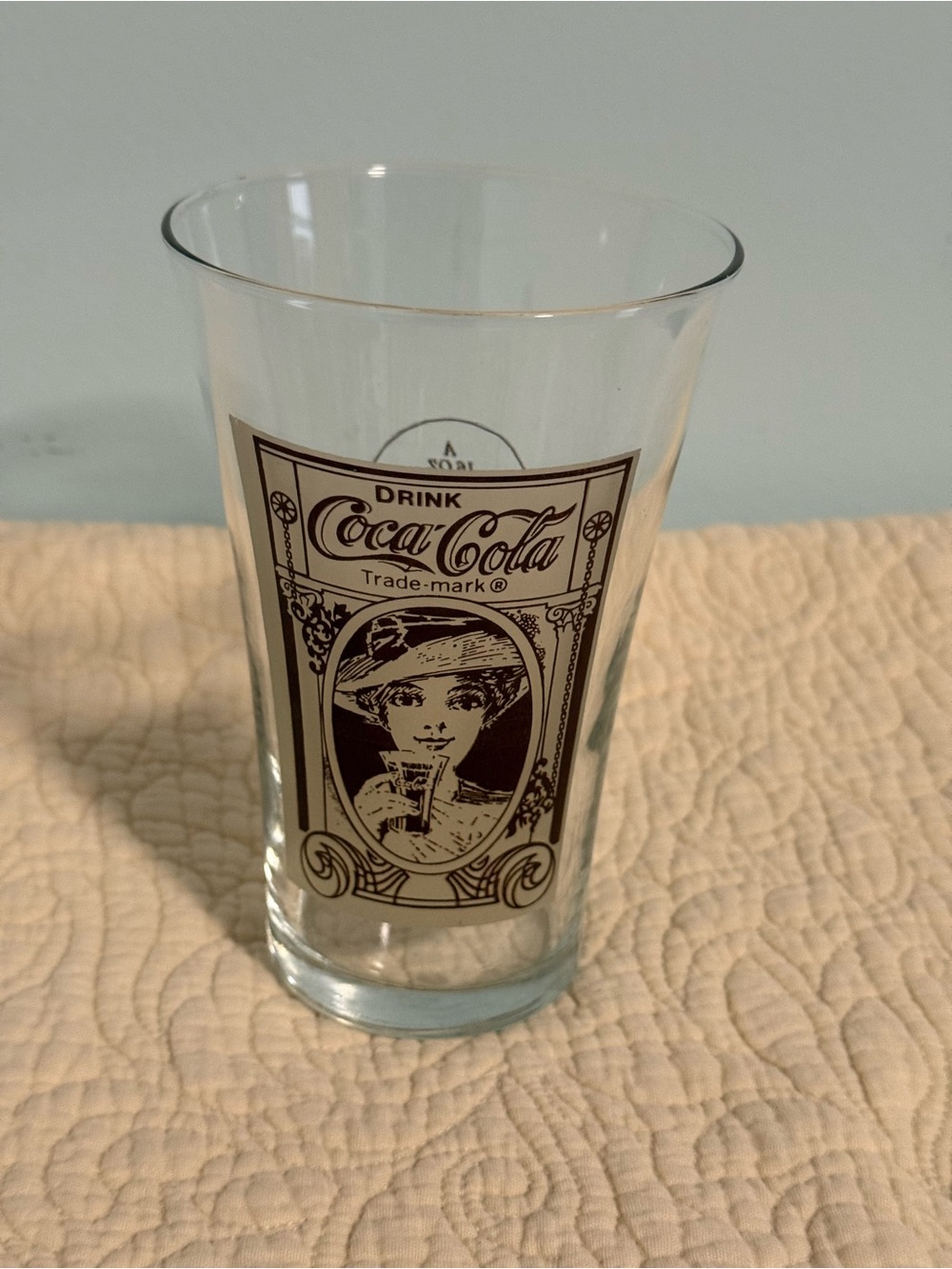 Coca Cola Clear Glass with Brown Vintage Logo Panel!